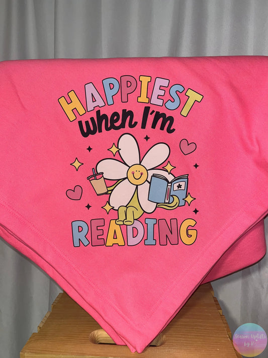 Happiest When I'm Reading Neon Pink Fleece Sweatshirt Blanket Season Uplifts by K