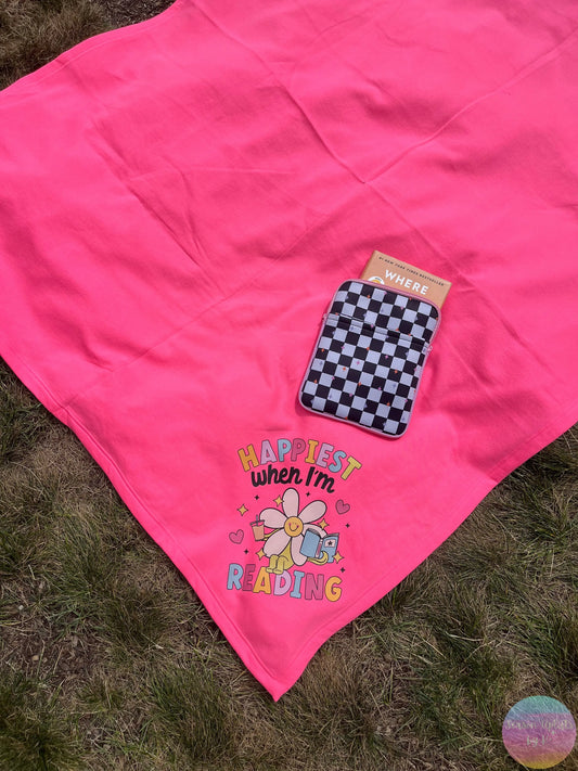 Happiest When I'm Reading Neon Pink Fleece Sweatshirt Blanket Season Uplifts by K