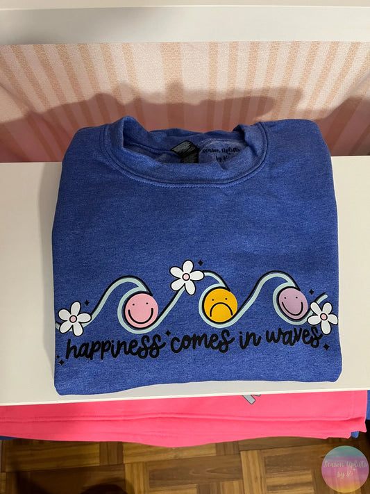 Happiness Come in Waves Heather Blue Crewneck Sweatshirt Season Uplifts by K