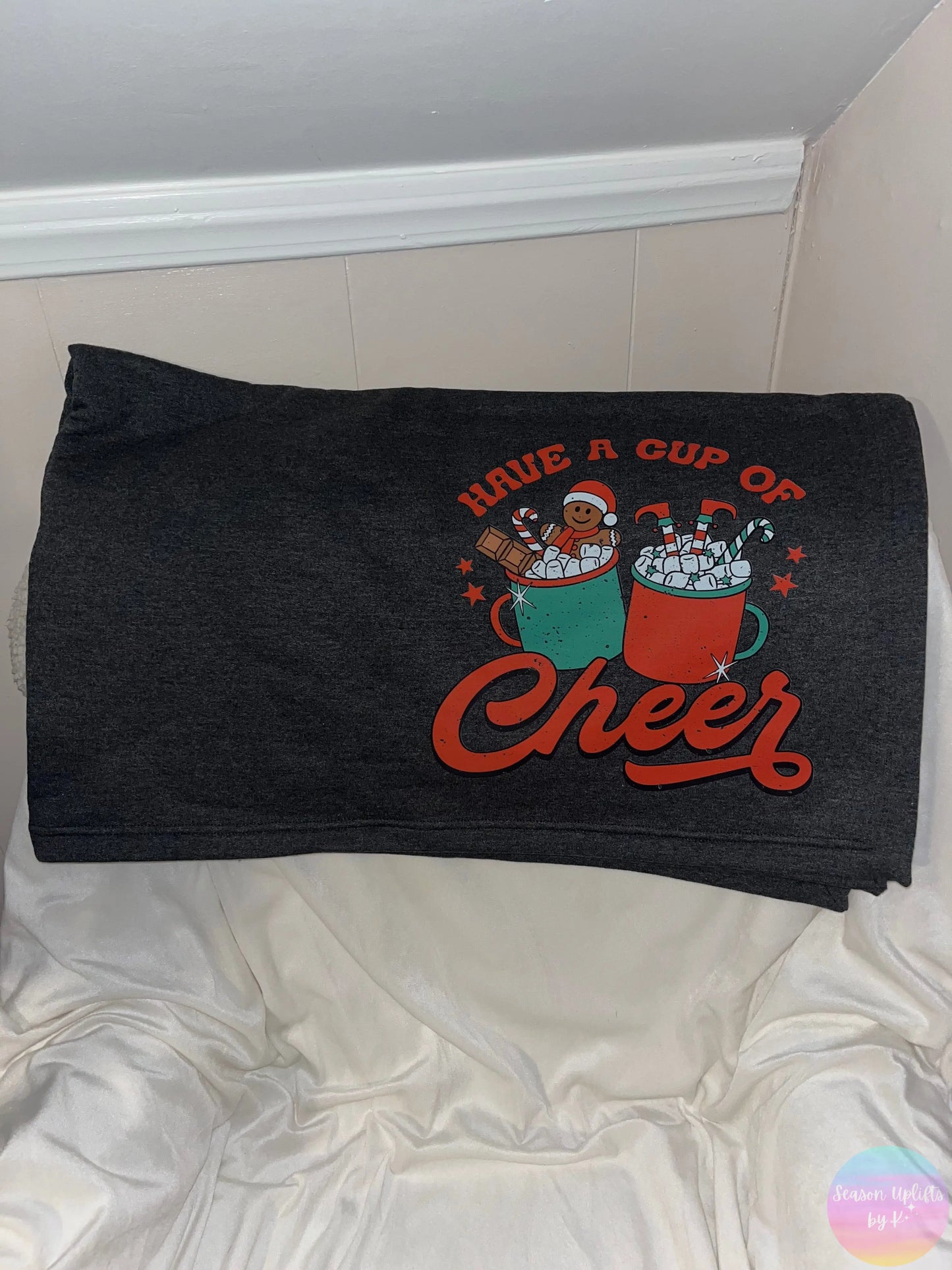 “Have a Cup of Cheer” Christmas Sweatshirt Blanket - Dark Heather Gray Season Uplifts by K