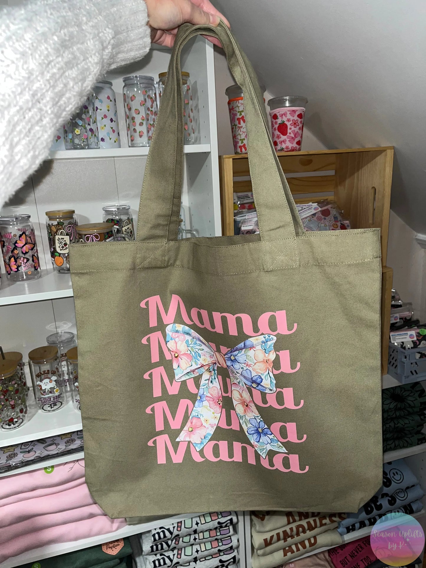 Mama Bow Olive Green Tote Bag Season Uplifts by K