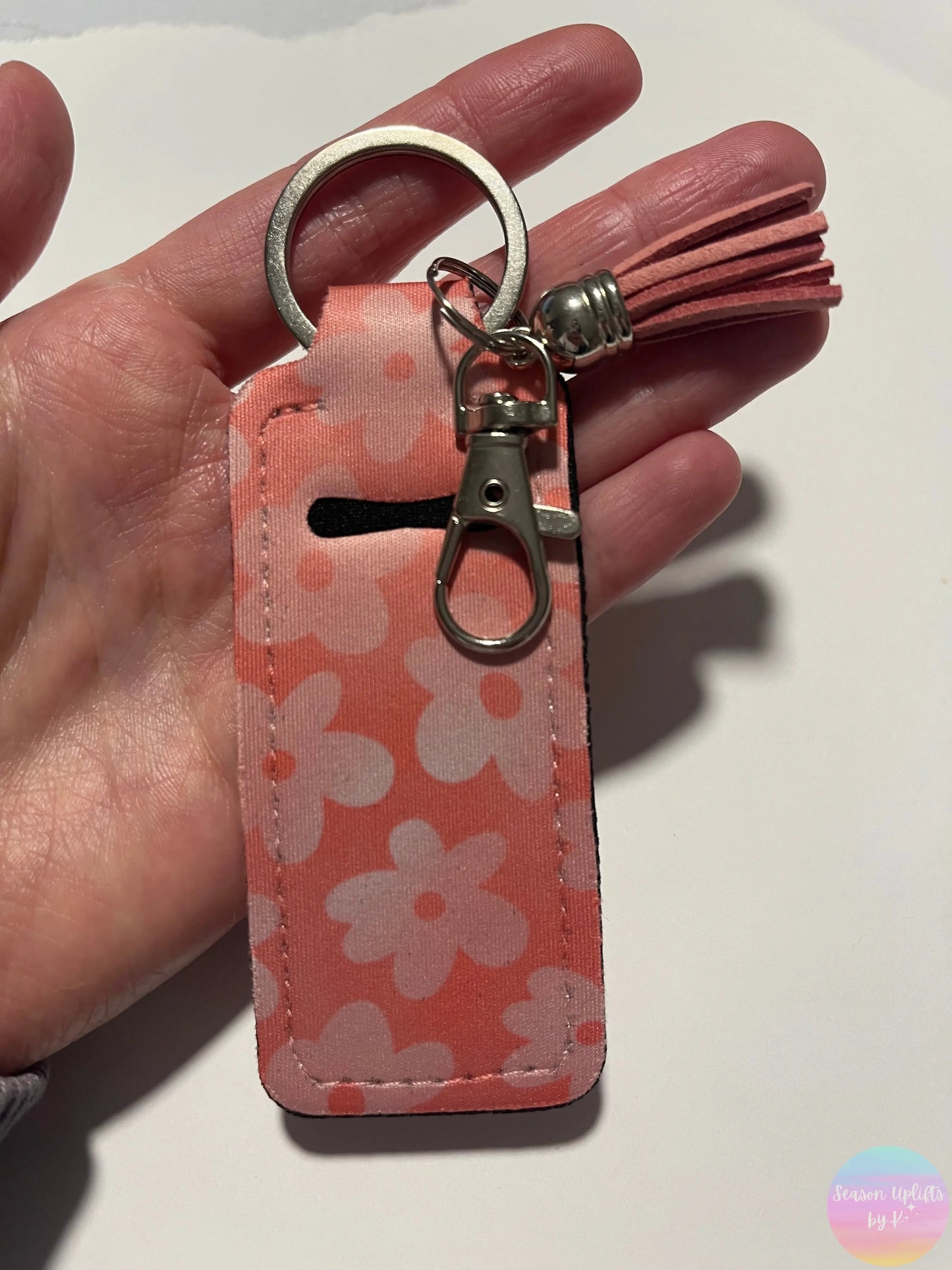 Pink Florals Chapstick Holder Keychain Season Uplifts by K