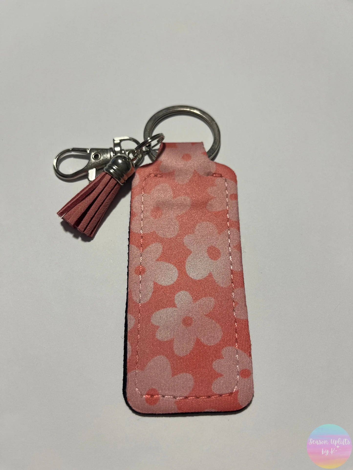 Pink Florals Chapstick Holder Keychain Season Uplifts by K