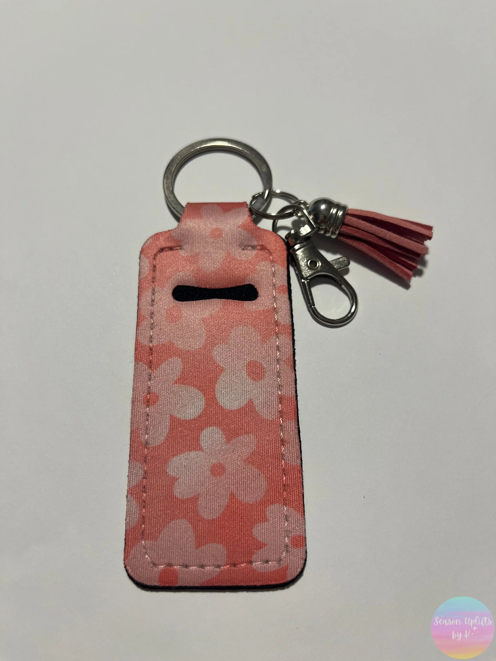 Pink Florals Chapstick Holder Keychain Season Uplifts by K