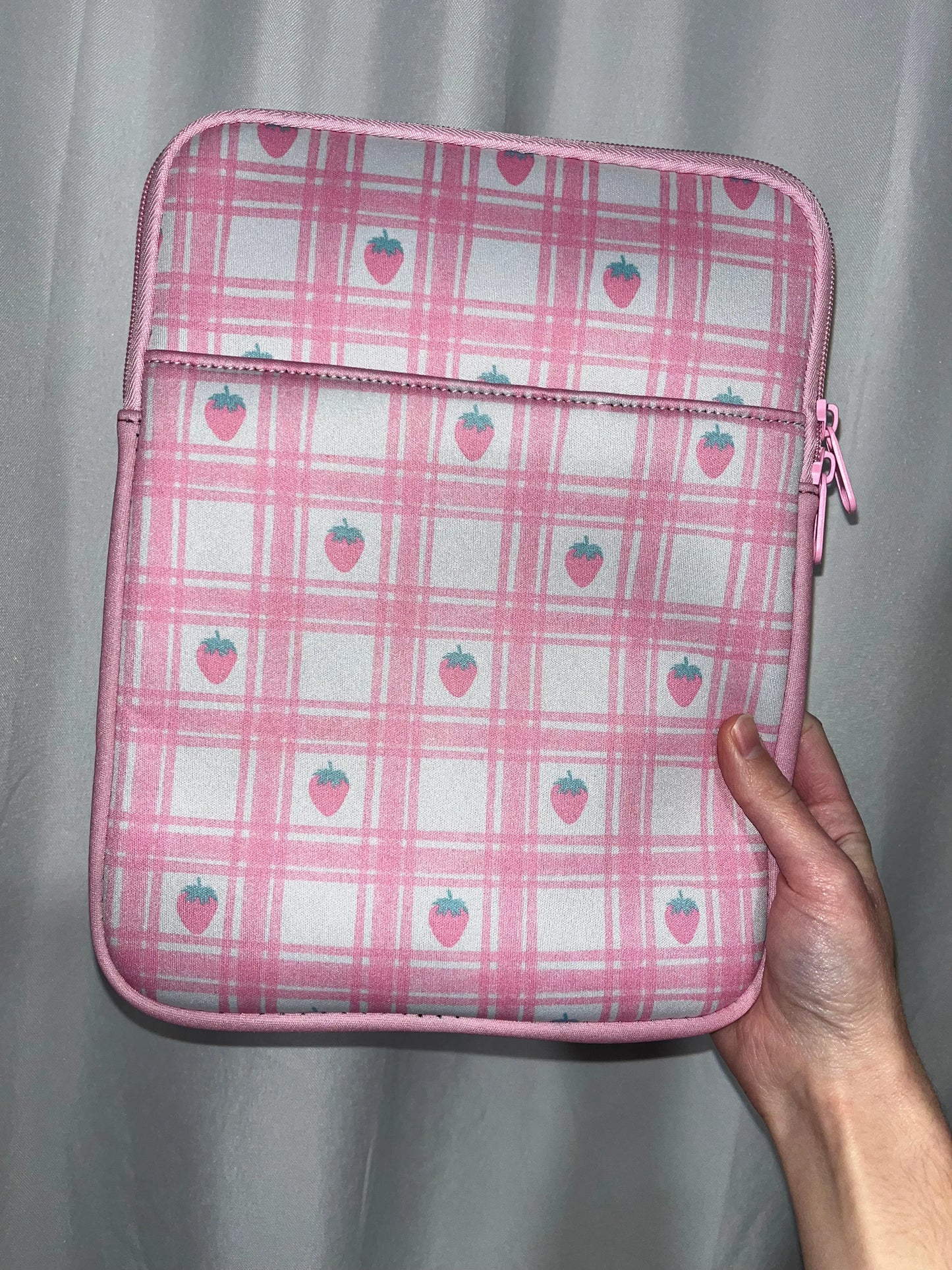 Pink Plaid Strawberries Kindle / Book Sleeve Season Uplifts by K