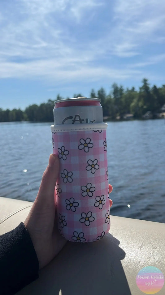 Pink Plaid & Daisies Slim Can Sleeve Season Uplifts by K