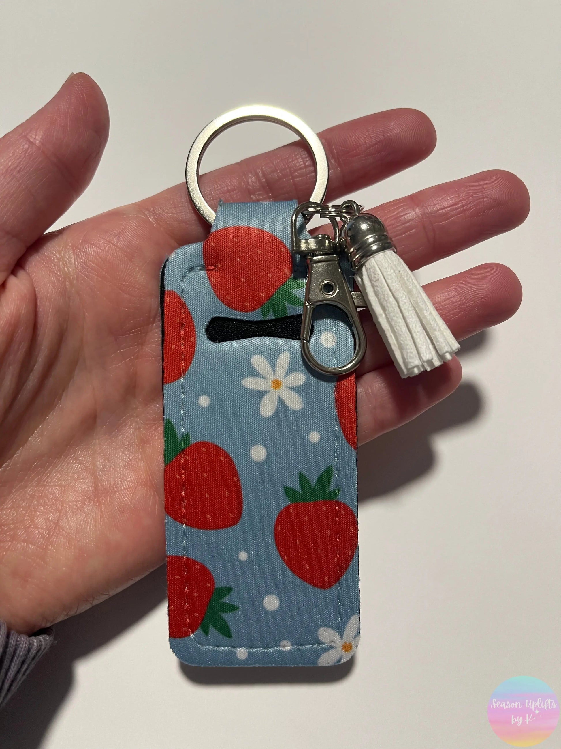 Strawberries Chapstick Holder Keychain Season Uplifts by K