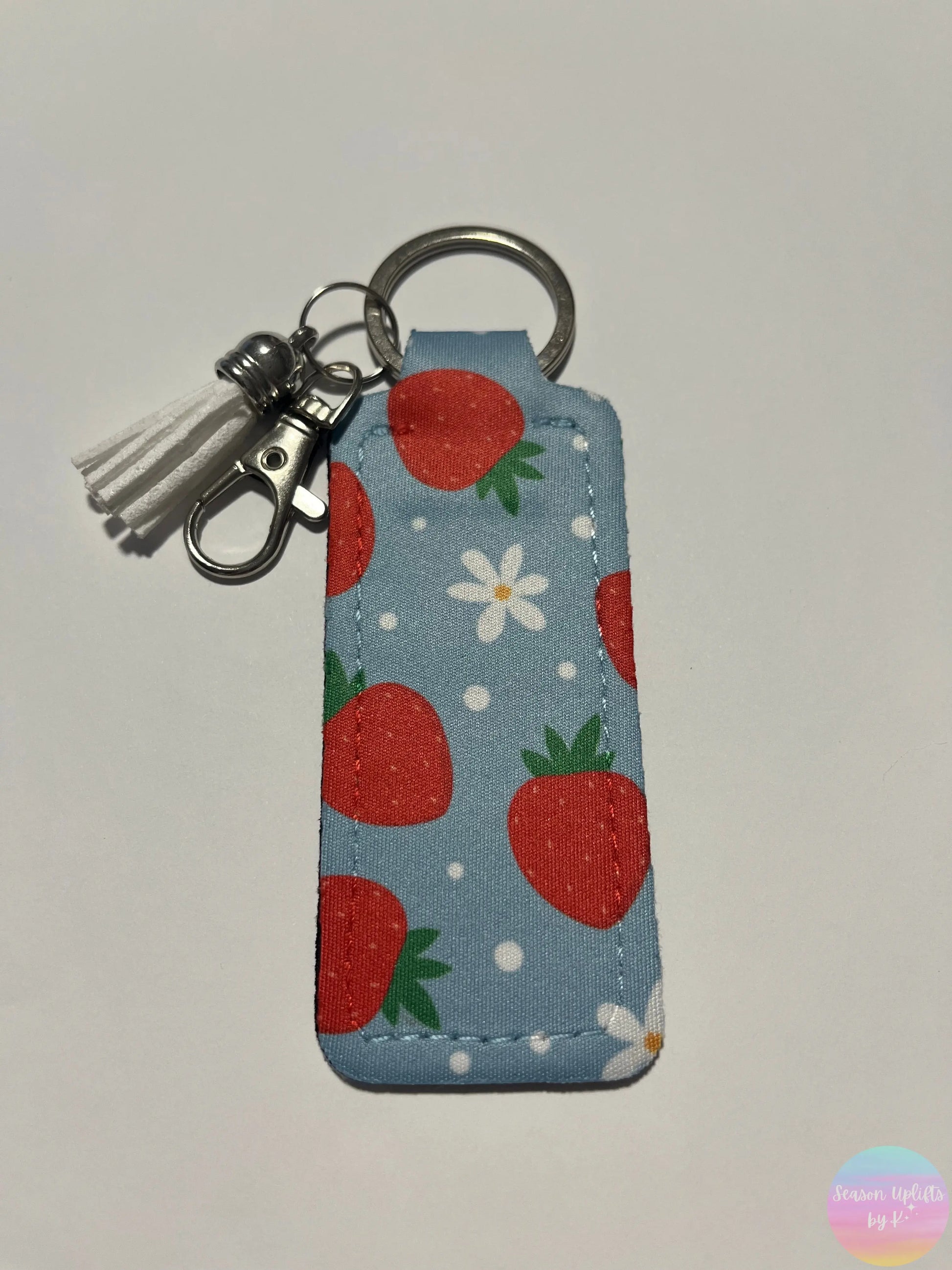 Strawberries Chapstick Holder Keychain Season Uplifts by K