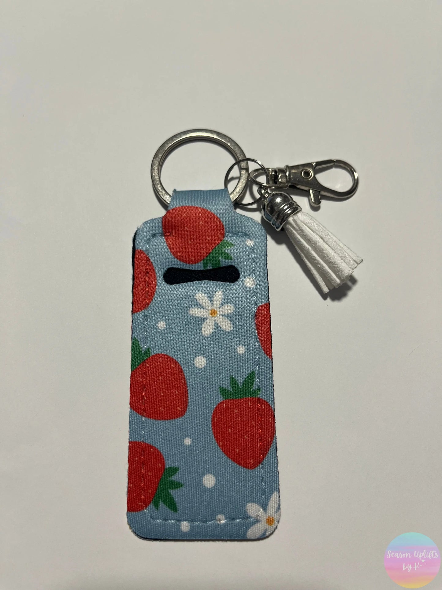 Strawberries Chapstick Holder Keychain Season Uplifts by K