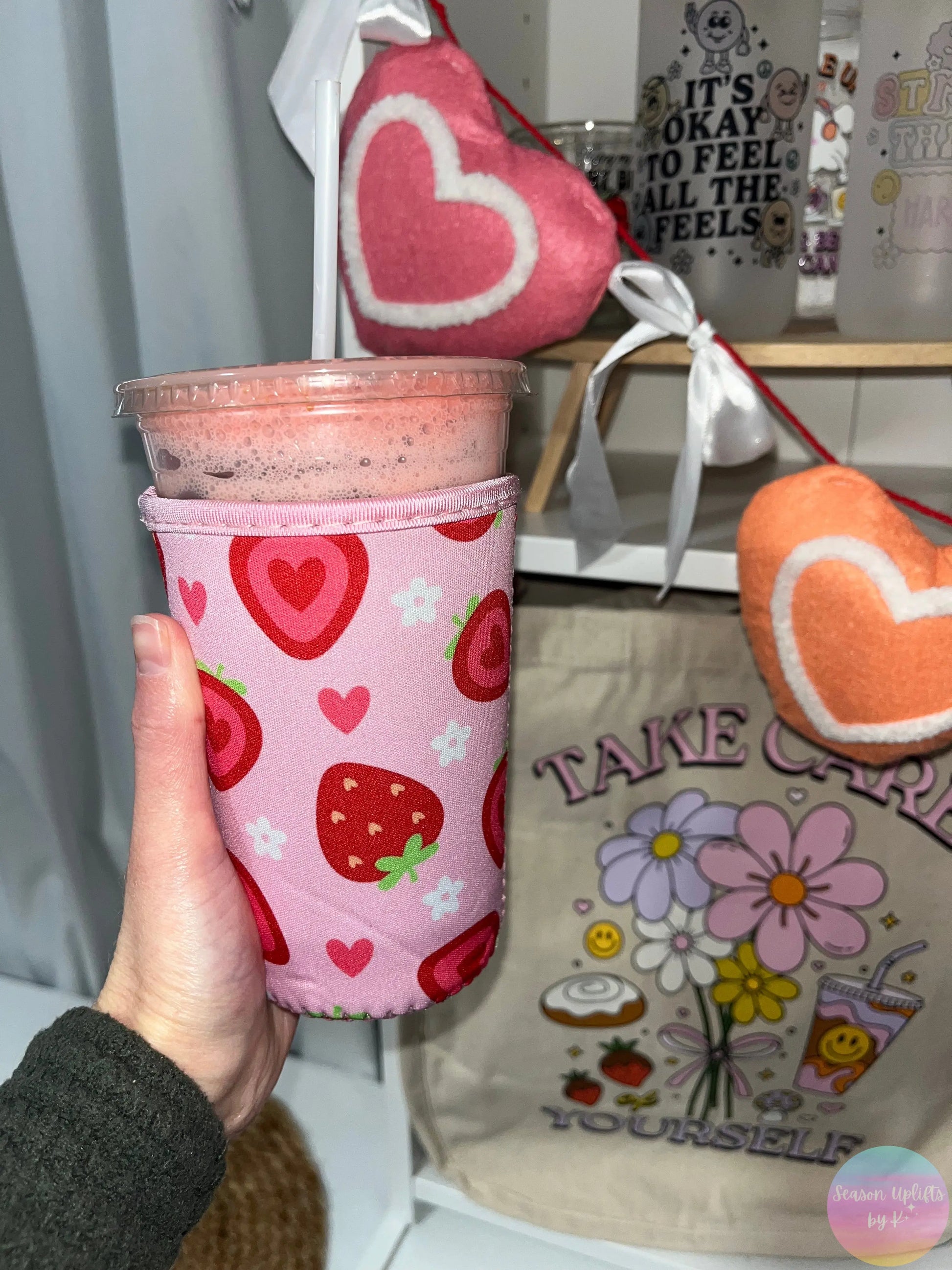 Strawberries & Hearts Coffee Sleeve Season Uplifts by K