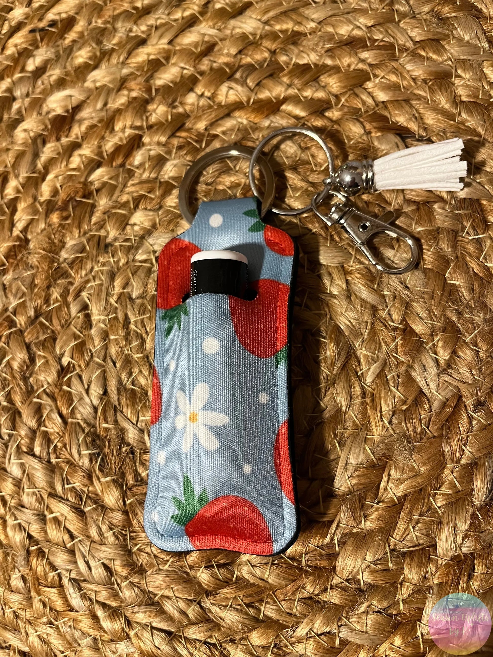 Sweet Strawberry Fields Chapstick Holder Keychain Season Uplifts by K