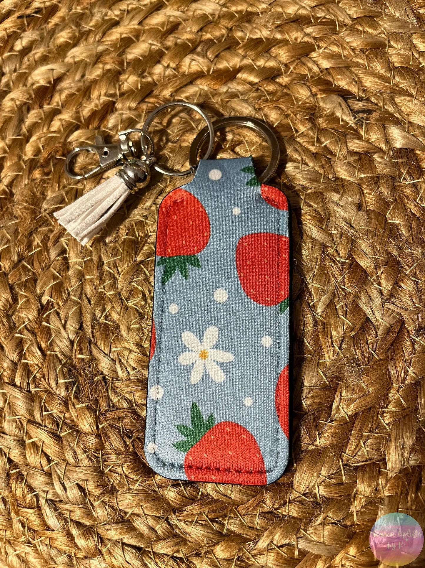Sweet Strawberry Fields Chapstick Holder Keychain Season Uplifts by K
