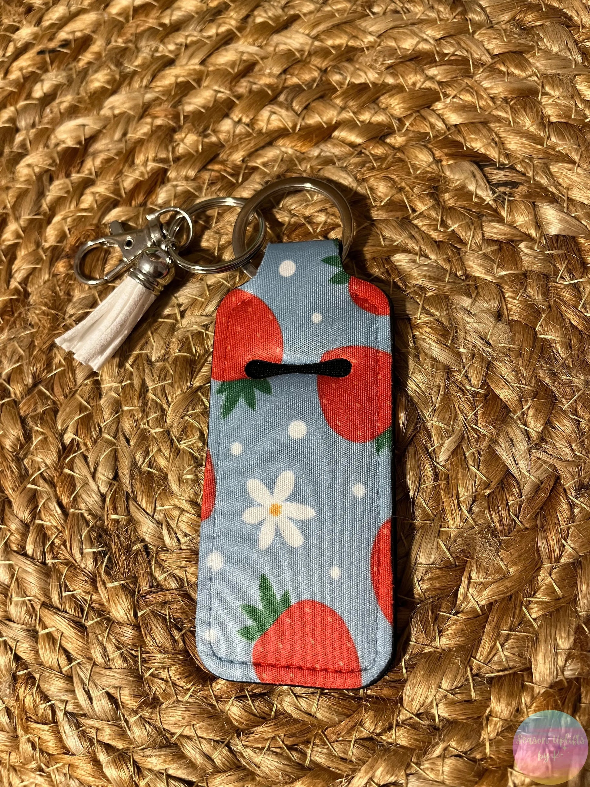 Sweet Strawberry Fields Chapstick Holder Keychain Season Uplifts by K