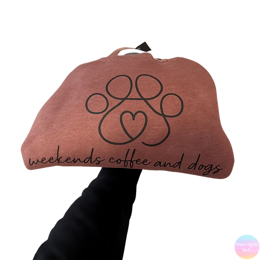 Weekends, Coffee and Dogs Heather Maroon Crewneck Sweatshirt (Made to Order) Season Uplifts by K