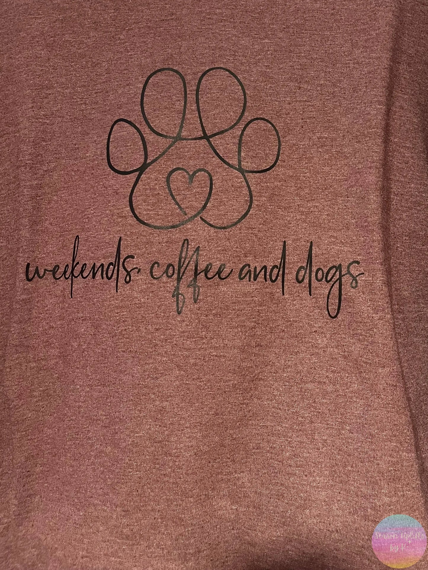 Weekends, coffee, dogs Heather Maroon Hoodie Sweatshirt Large Season Uplifts by K