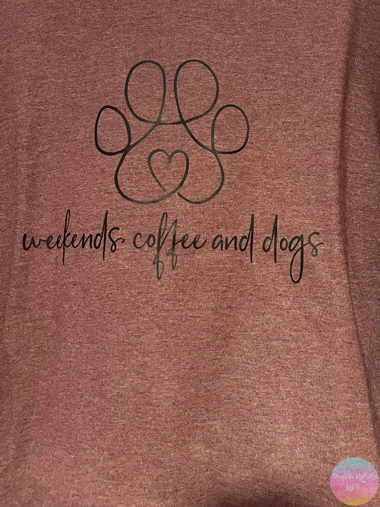 Weekends, coffee, dogs Heather Maroon Hoodie Sweatshirt Large Season Uplifts by K