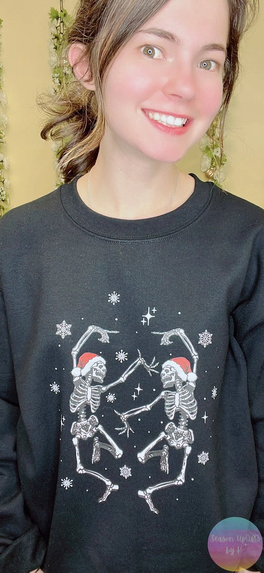 Black Christmas Dancing Skeleton Crewneck Sweatshirt Season Uplifts by K